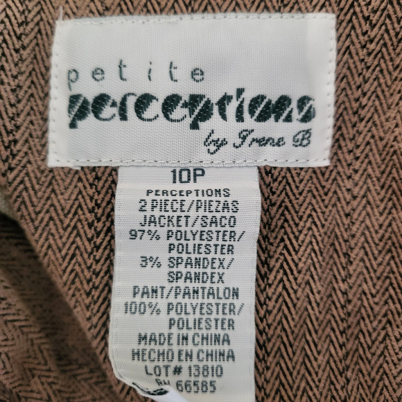 Vintage Perceptions Petite Size 10P Women's Tan Herringbone Dress Jacket - Picture 8 of 8